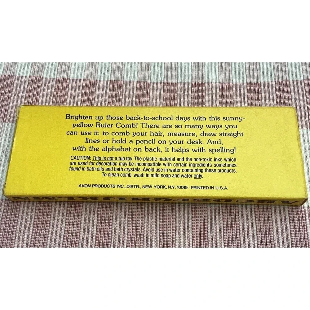 AVON School Days Ruler Comb Vintage 1970s Sunny Yellow Hard Plastic ABC’s Hair